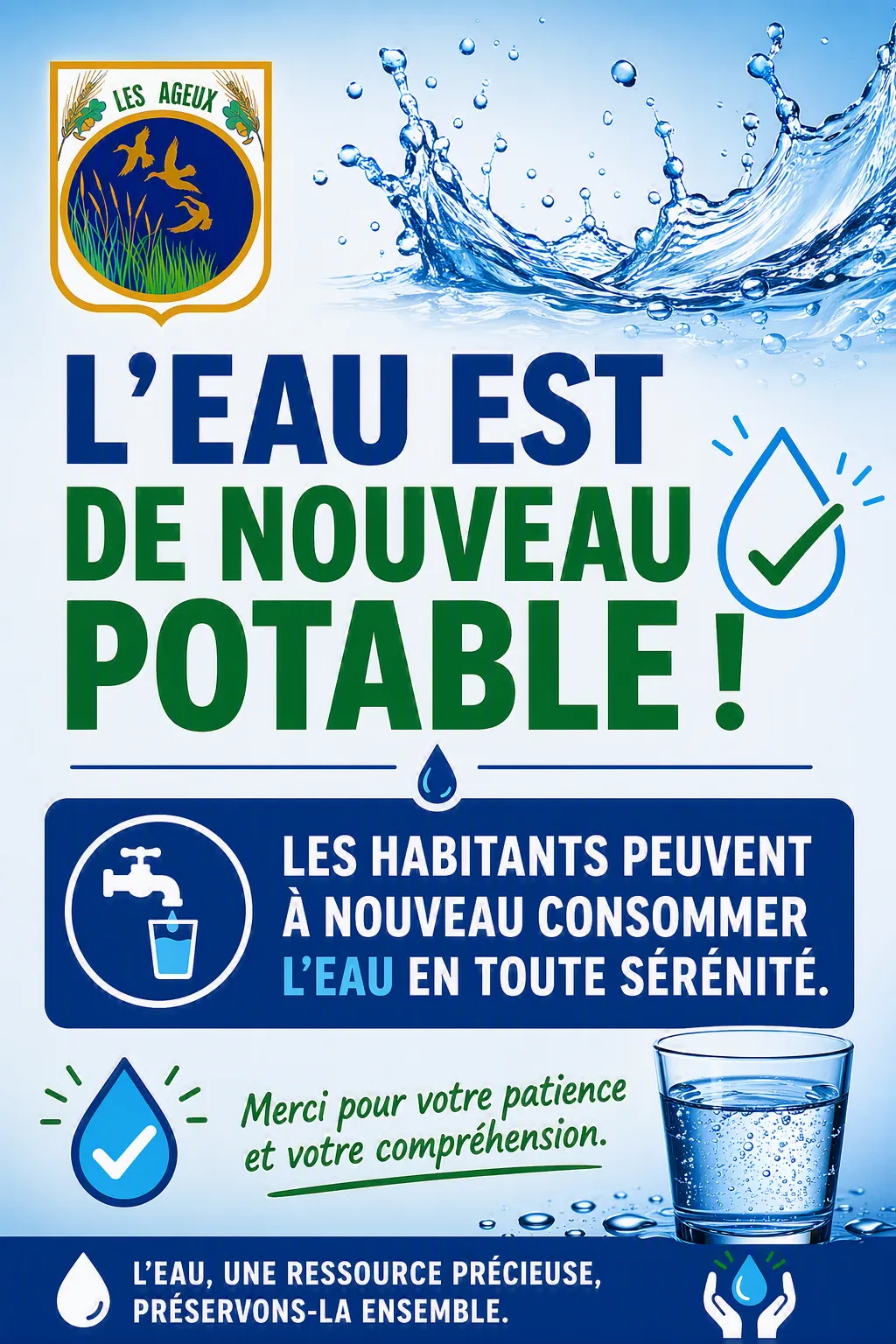 Lire la suite de l'actualité CONSOMMATION DE L&rsquo;EAU DU ROBINET – RESTRICTION LEVEE